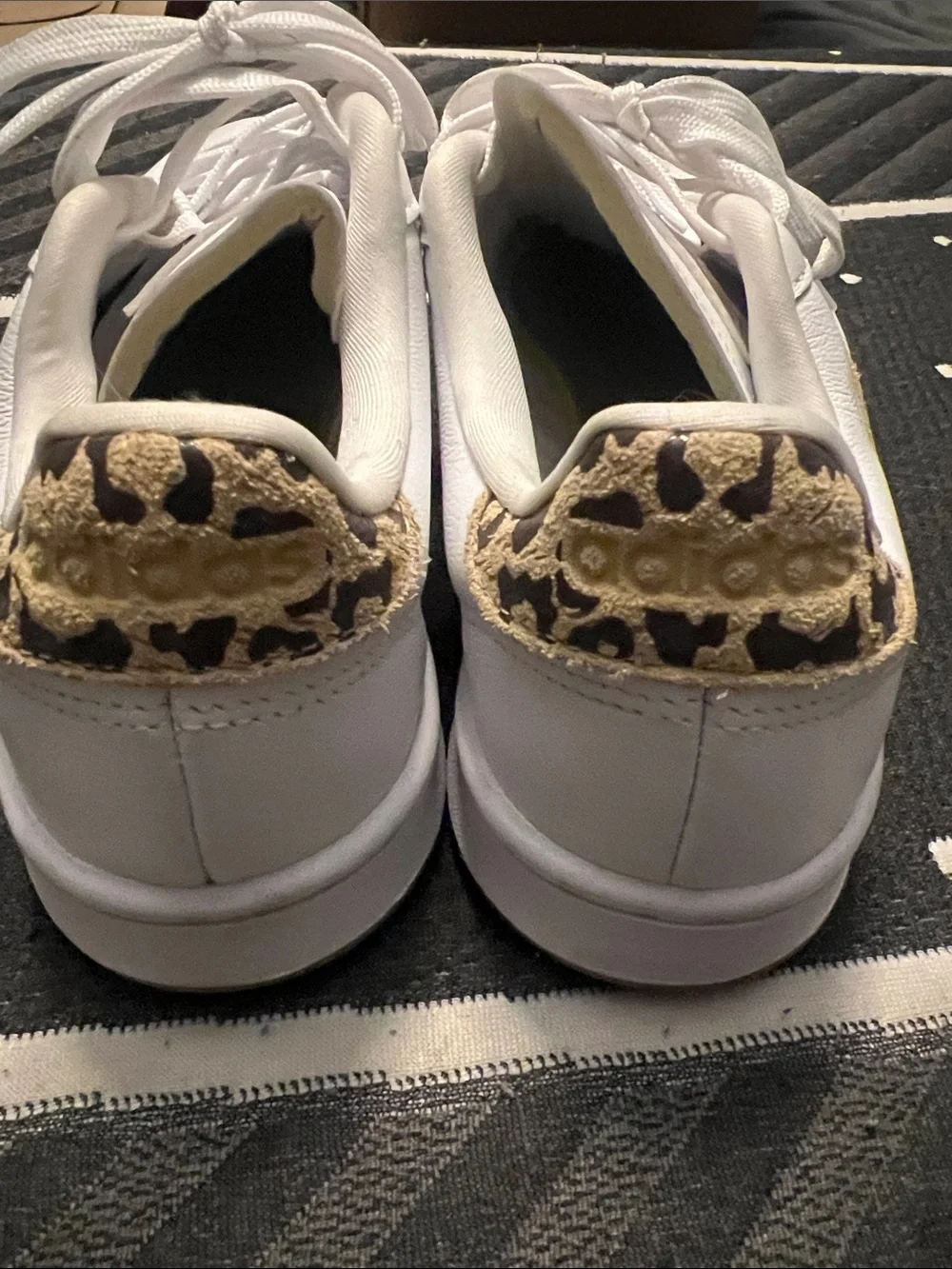 adidas White Sneakers with Leopard Stripe Accent - Kids